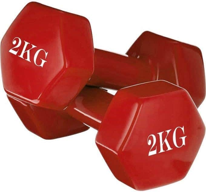 Vinyl-Coated Dumbbells Set - Non-Slip Grip - 2kg x 2 - Red