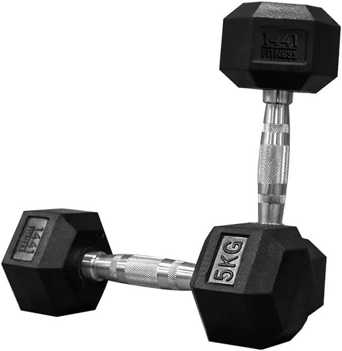 1441 Fitness 5KG Rubber Hex Dumbbell Set for Strength Training - Non-Slip Handles, Durable Black Rubber