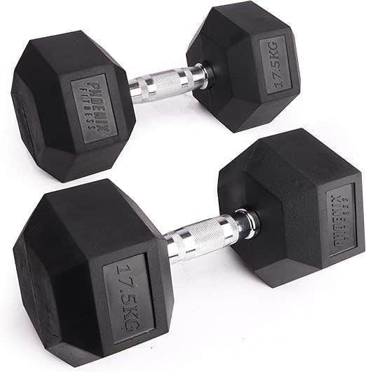 Generic 35kg Hexagonal Steel Rubber Dumbbell for Strength Training
