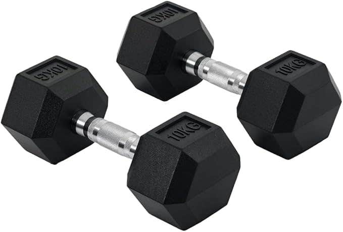 10KG Hex Dumbbell - Burgundy Neoprene Coated, Non-Slip Grip