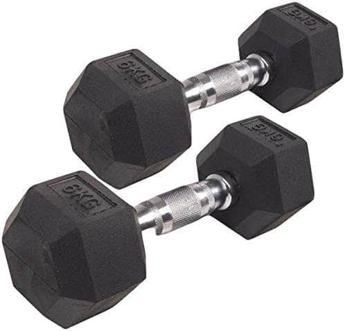 POWERLEX Rubber-Coated Hex Dumbbells 6kg Pair - Strength Training Equipment
