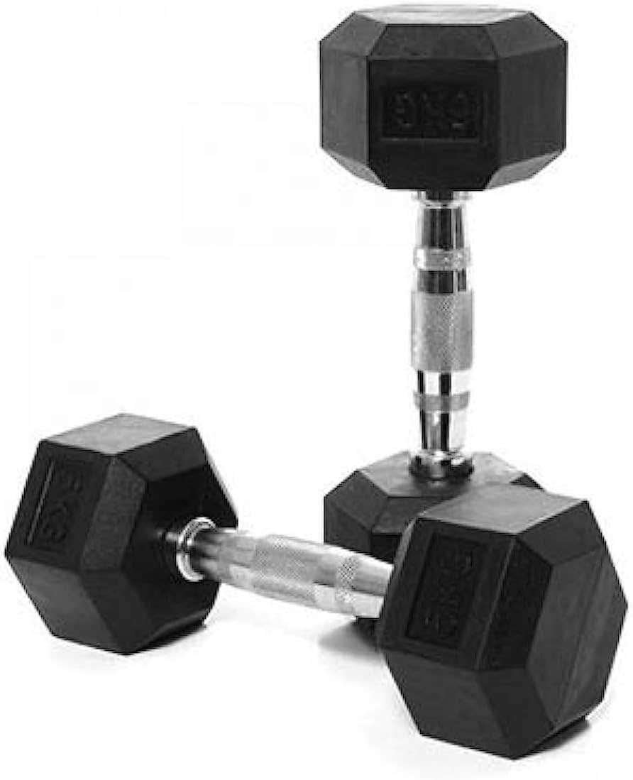 Hexagon Plastic Dumbbell Set - 5kg Pair with No-Roll Head