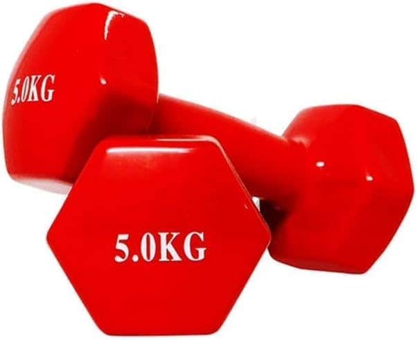 Generic 5 kg Red Hexagonal Vinyl Dumbbells Set of 2 - Strength Training