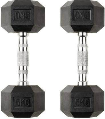Kiraro 10Kg Rubber Hex Dumbbell Pair - Black, Fixed Weight
