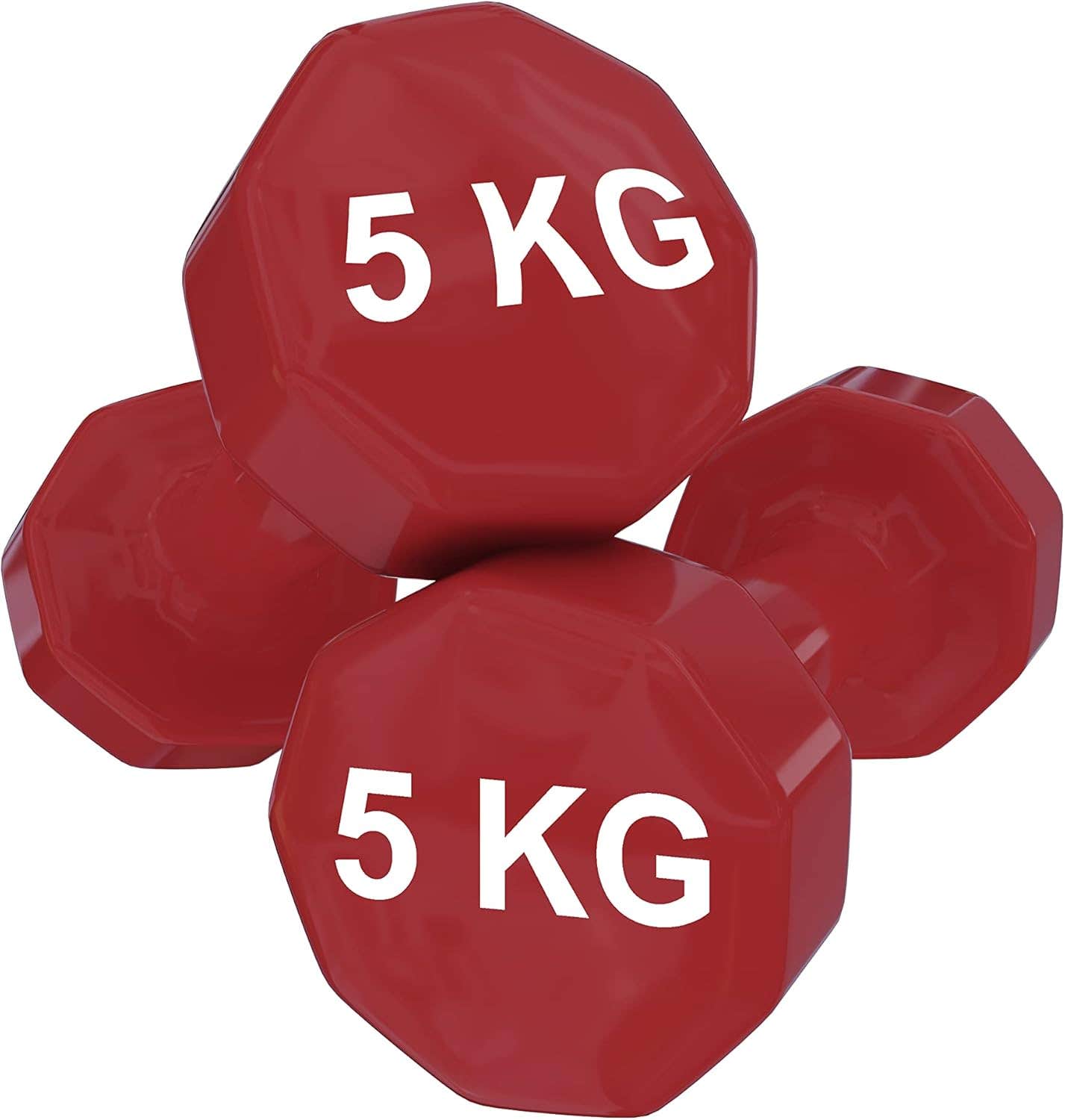 Bricozone Vinyl Dumbbells 5 kg Pair - Red, Ergonomic Grip