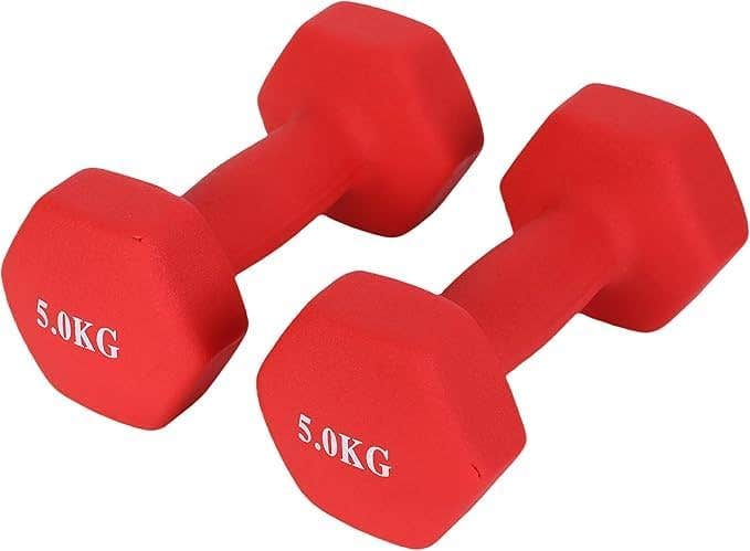 Neoprene Coated 5 Kg Fixed Dumbbell Pair | Iron with Vinyl Coat | Non-Slip Grip