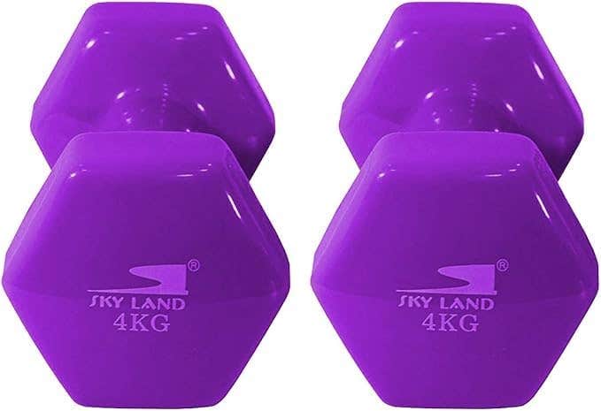 Vinyl Coated Purple Dumbbells Set of 2 - 4kg x 2 for Home Gym Strength Training
