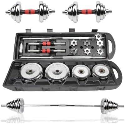 50 Kg Adjustable Chrome Dumbbell and Barbell Set - Weight Lifting Exercises with Storage Box, White