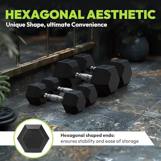 20 Lbs Hex Dumbbells, Rubber Coated Hex Dumbbells for Strength Training, Non-Slip Grip, with 4 Rolls of Non-Slip Tape (2 Pieces)