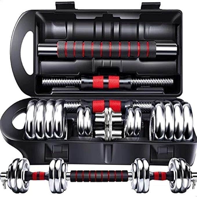 Dumbbell Set With Connecting Bar 15 Kg - Silver Red