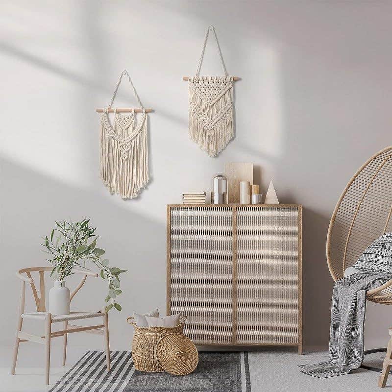 Handmade Macrame Woven Wall Hanging Set - Boho Chic, White