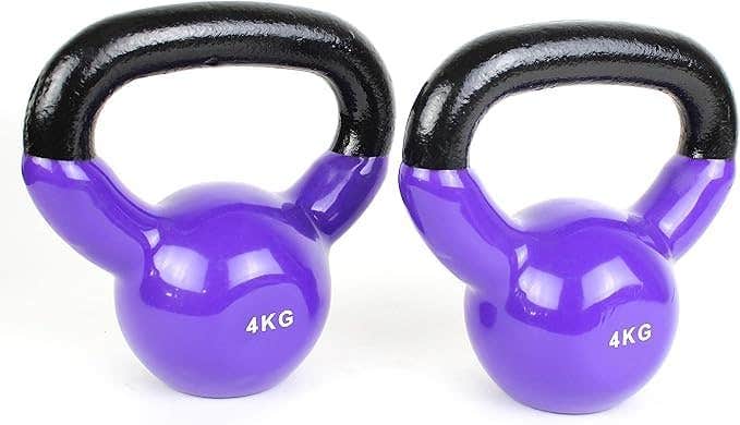 Generic Fitness Vinyl Coated Kettlebell, From Cast iron for Full Body Workout and Strength Training, for Weightlifting, & Core Training - set of 2 - Purple - 4KG