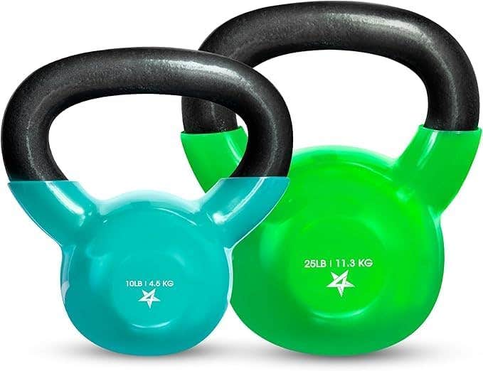 Kettlebells 10 25 lbs Set Weight Vinyl Coated Cast Iron for Dumbbell Weights Exercises, Gym, Fitness, Full Body Workout Equipment Push up, Grip and Strength Training, Multicolor