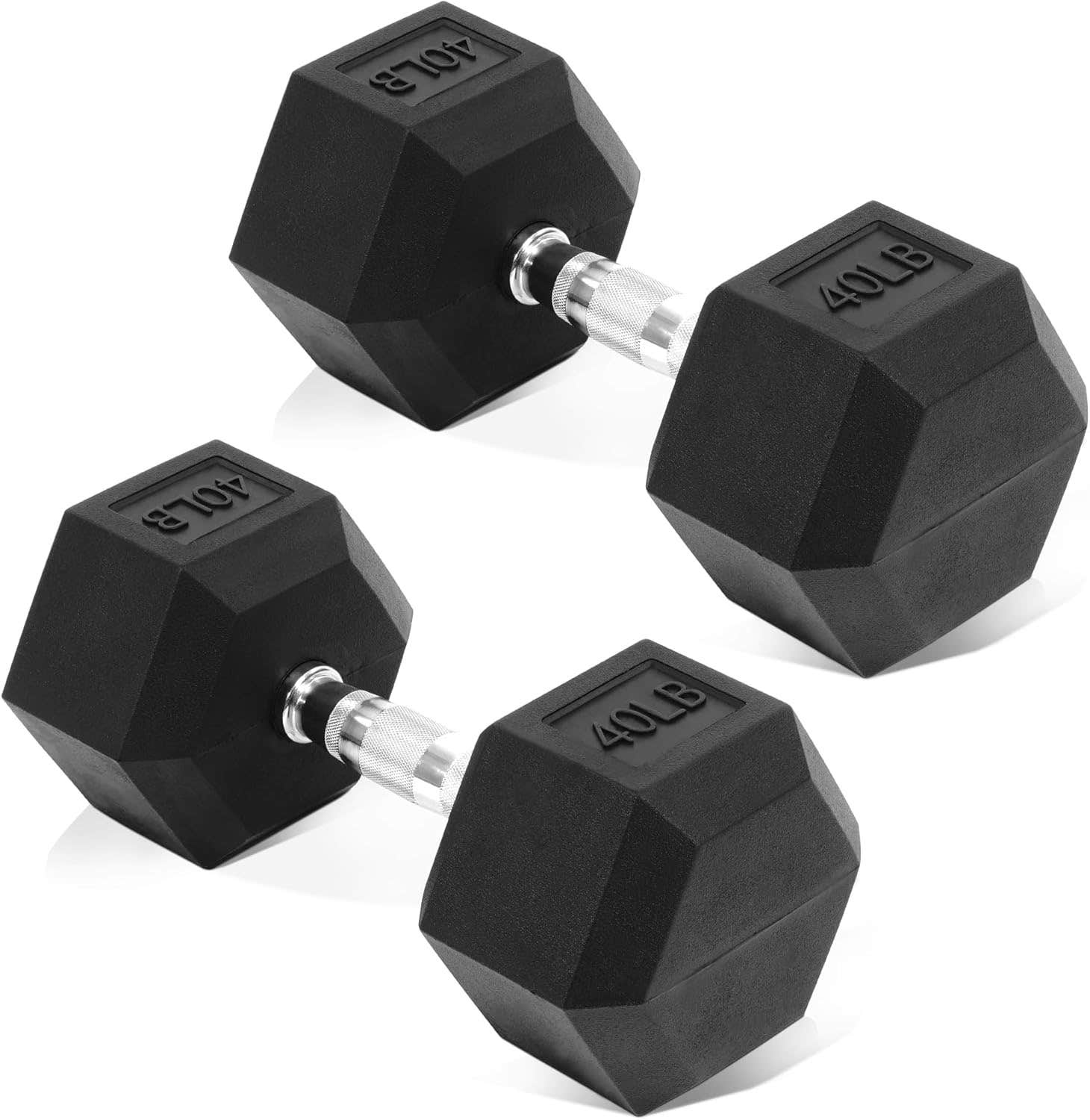 Fitvids 40 lb Hex Dumbbells Pair - Rubber Coated Hand Weights