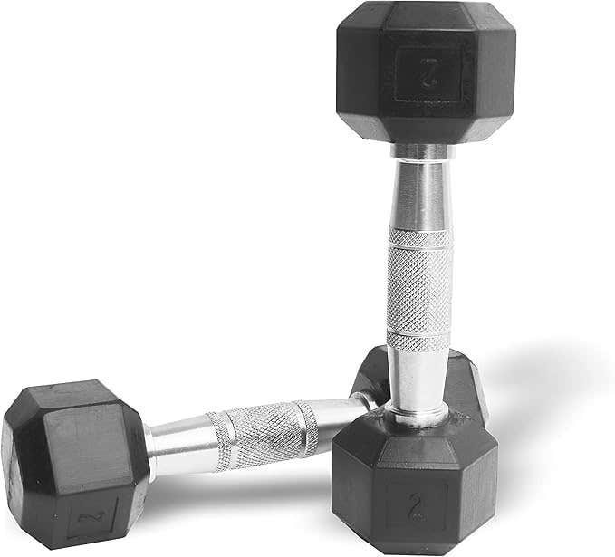 Rubber Coated Cast Iron Hex Dumbbells Set, 4kg x 2, Home Gym Strength Training