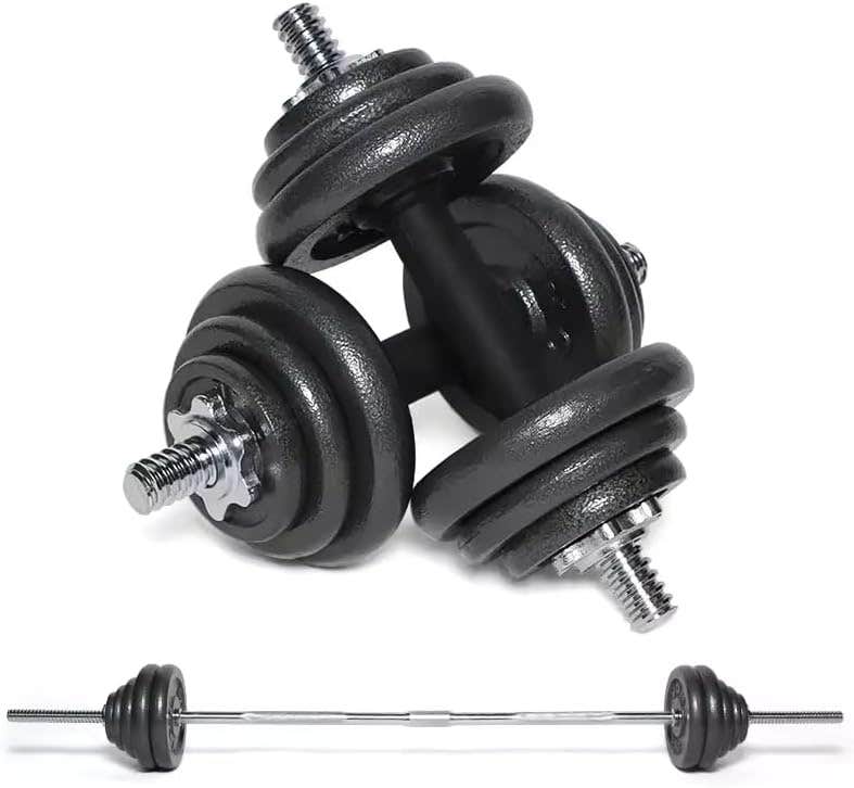 Strongway Adjustable Dumbbells & Barbell Set - 30KG Cast Iron Weights