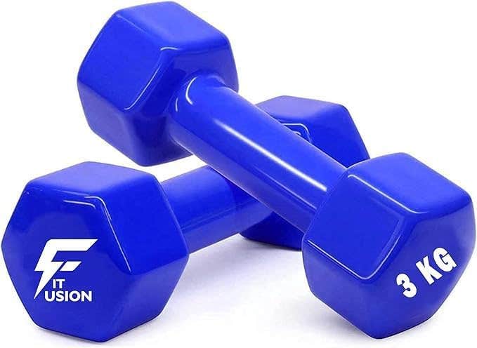 Fit Fusion Blue Vinyl Dumbbells Pair 3KG | Anti-Slip Coating, Strength Training, Aerobics