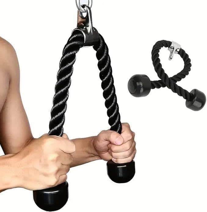 Pull Rope Tri-Sips Down Cable - 27 Inch Length Heavy Rope, Easy Grip and Non-Slip Cable Workout Accessory, Suitable for Professional Gyms, Home Gym Accessories (Black)