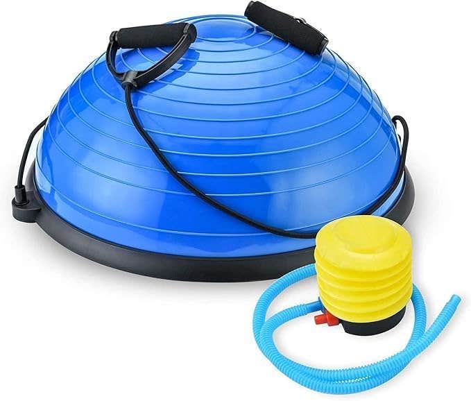 Balance Ball Exercise Ball, Yoga Balance Trainer Thickened Stability, Half Ball with Resistant Band, Strength Exercise Fitness Blue