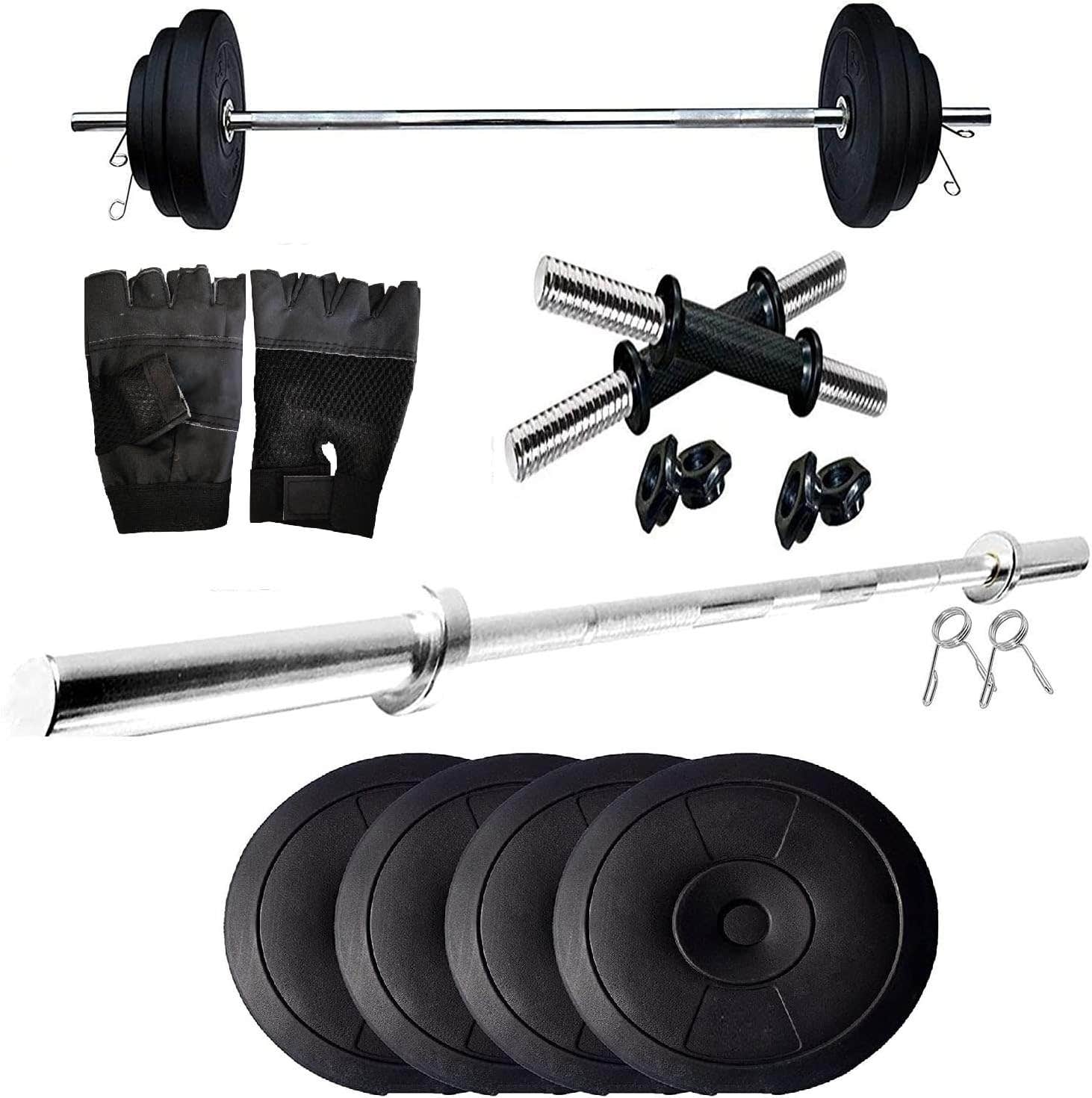 SPANCO Home Gym Set - 14 Kg. PVC Weight Plates, Dumbell Rods, Straight Rod, Gym Gloves