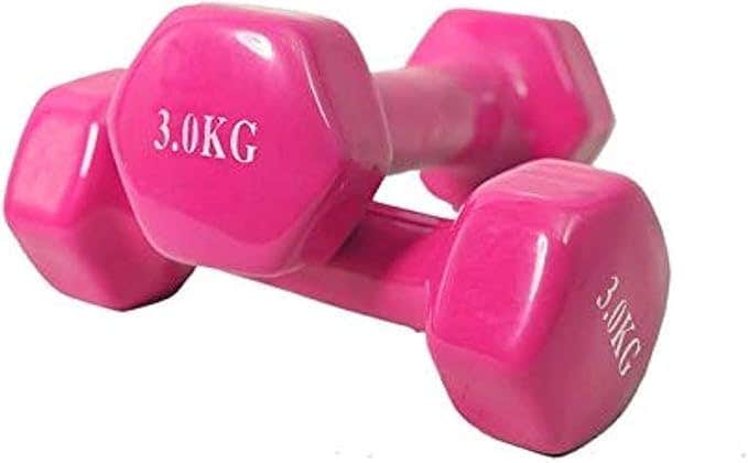 Neoprene Coated Pink Hex Dumbbells - 3kg x 2 Set