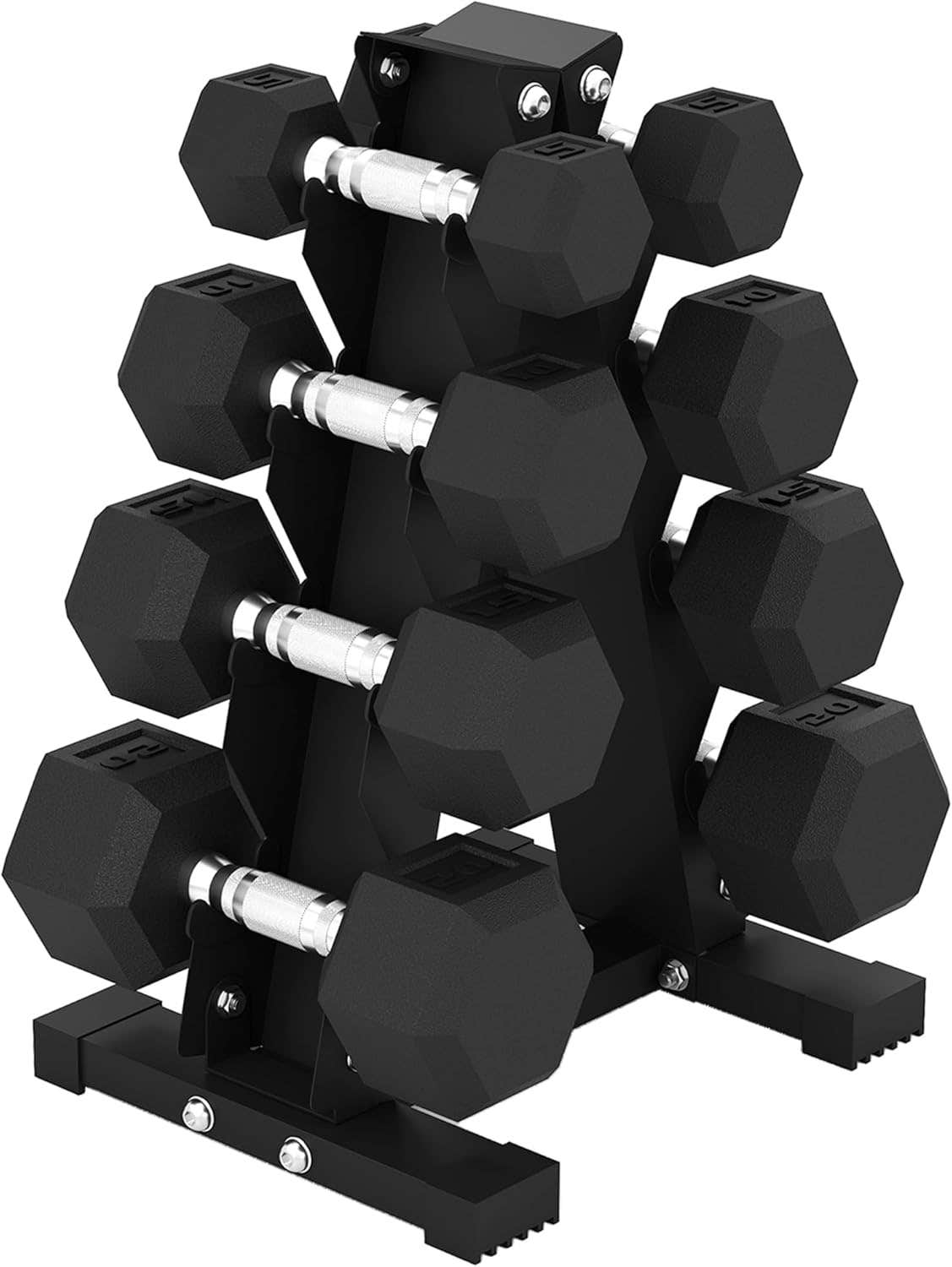 Soozier Hex Dumbbell Weight Set with Rack | Rubber Coated | Home Gym Strength Training