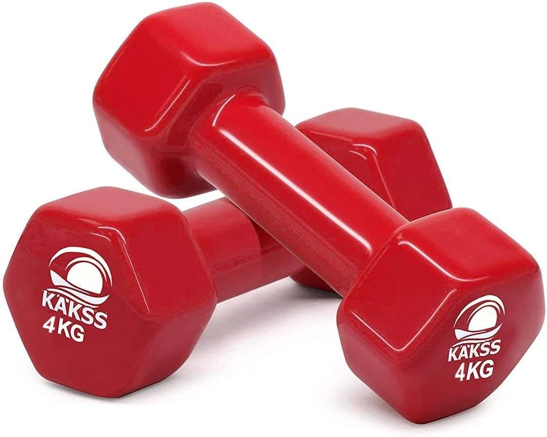Kakss Vinyl Coated Cast Iron Dumbbells Pair Set 0.5-5 KG Red