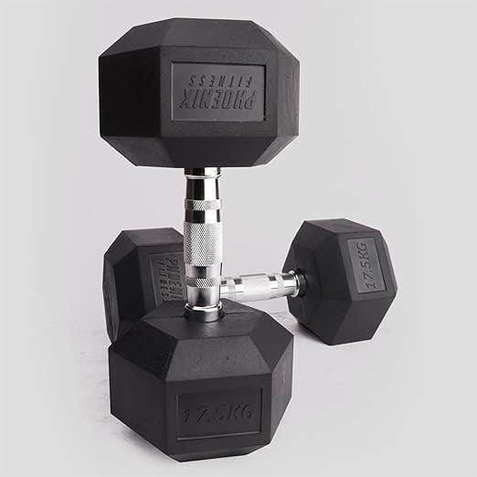 17.5kg Hex Dumbbell Set - Steel & Rubber, Home & Gym Workout