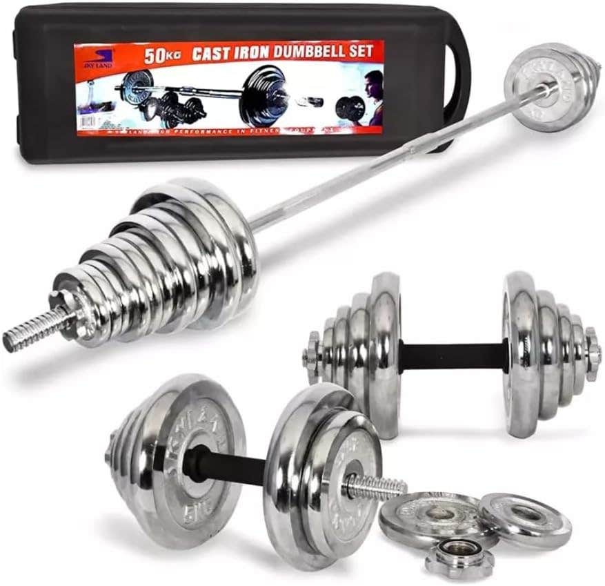 CITY STAR 50kg Fitness Dumbbell Set with Connecting Bar - Multicolor Stainless Steel