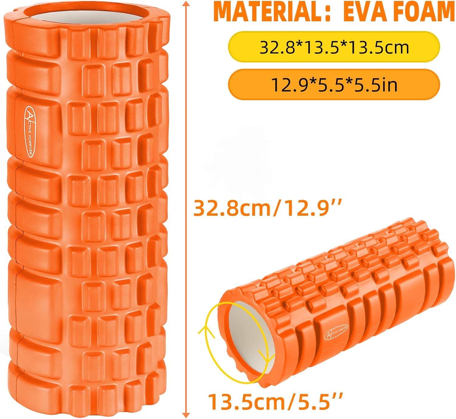 ACTIVE FOREVER STRONG Foam Roller - Orange, Medium Density for Muscle Therapy