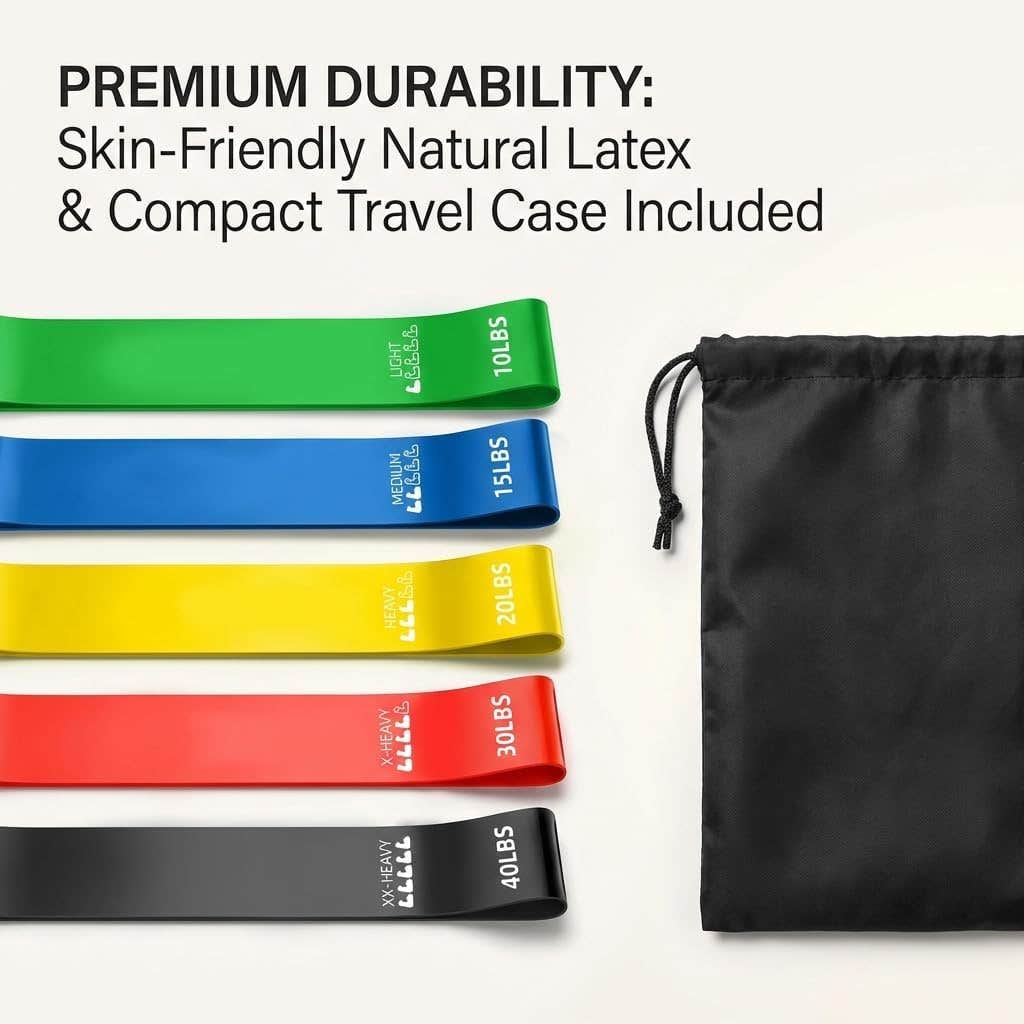 Vexloria Resistance Bands Set - 5 Levels, Natural Rubber, Carrying Case