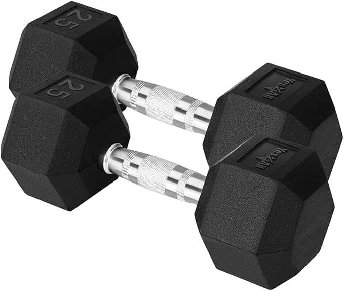 Cast Iron - Chrome Grip Hex Dumbbell - 25 lbs - Pair
