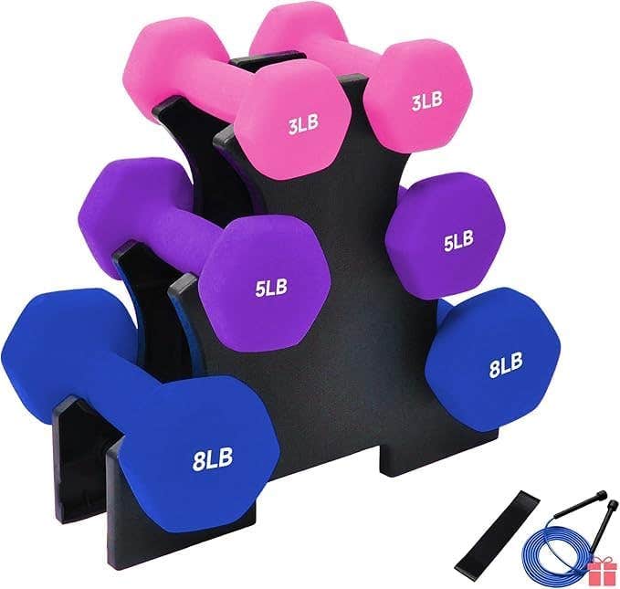 Neoprene Fitness Dumbbells Set - 3lb/5lb/8lb, Non-Slip, Anti-roll - Yoga, Strength Training