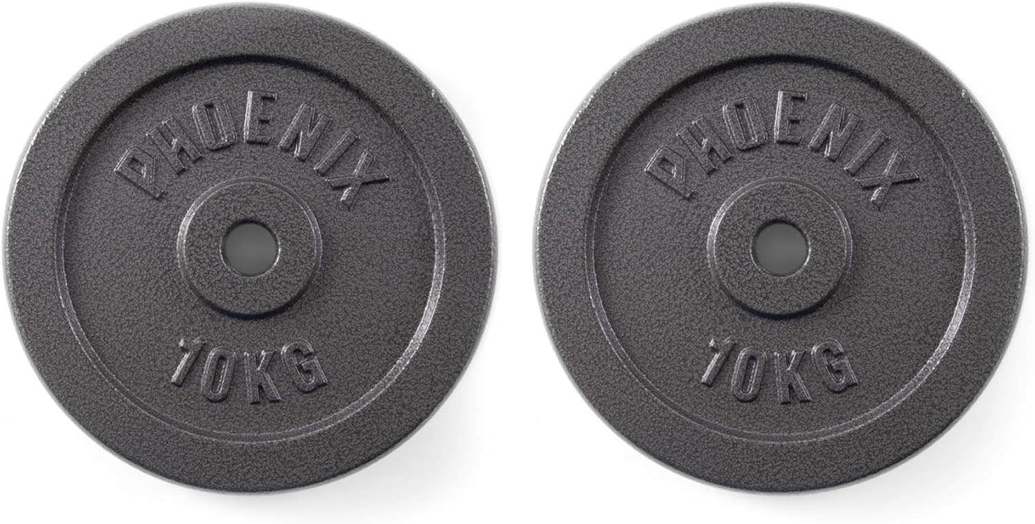Phoenix Fitness 1-Inch Cast Iron Weight Plates - Heavy-Duty Set of 2 x 10kg Plates