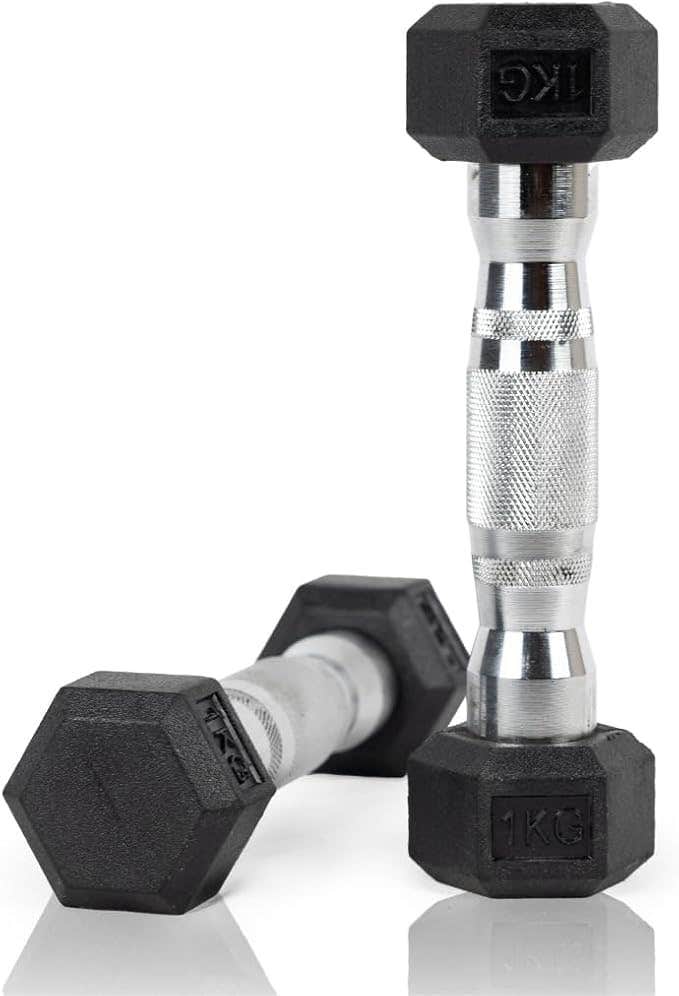 1kg Hex Dumbbells Set of 2 - Rustproof Rubber Grip