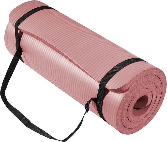 Extra Thick Pinkish Yoga Mat with Non-Slip Surface & Carry Strap - 1-Inch High-Density Exercise Mat