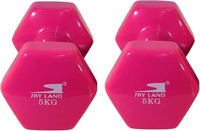 Generic Pink Vinyl Coated Dumbbells Set - 10kg Hand Weights for Strength Training