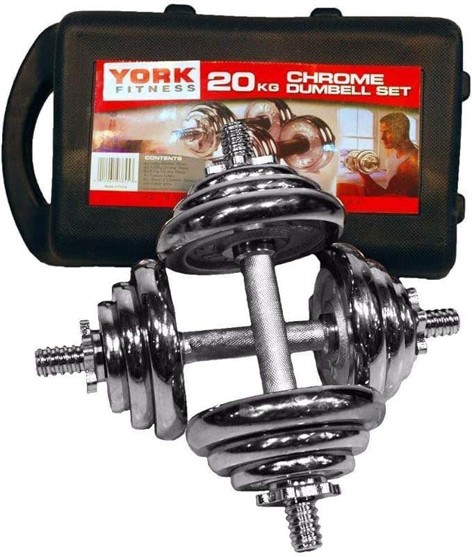 20kg Chrome Dumbbell Set with Connecting Rod for Weightlifting Workouts - Non-Slip Handle