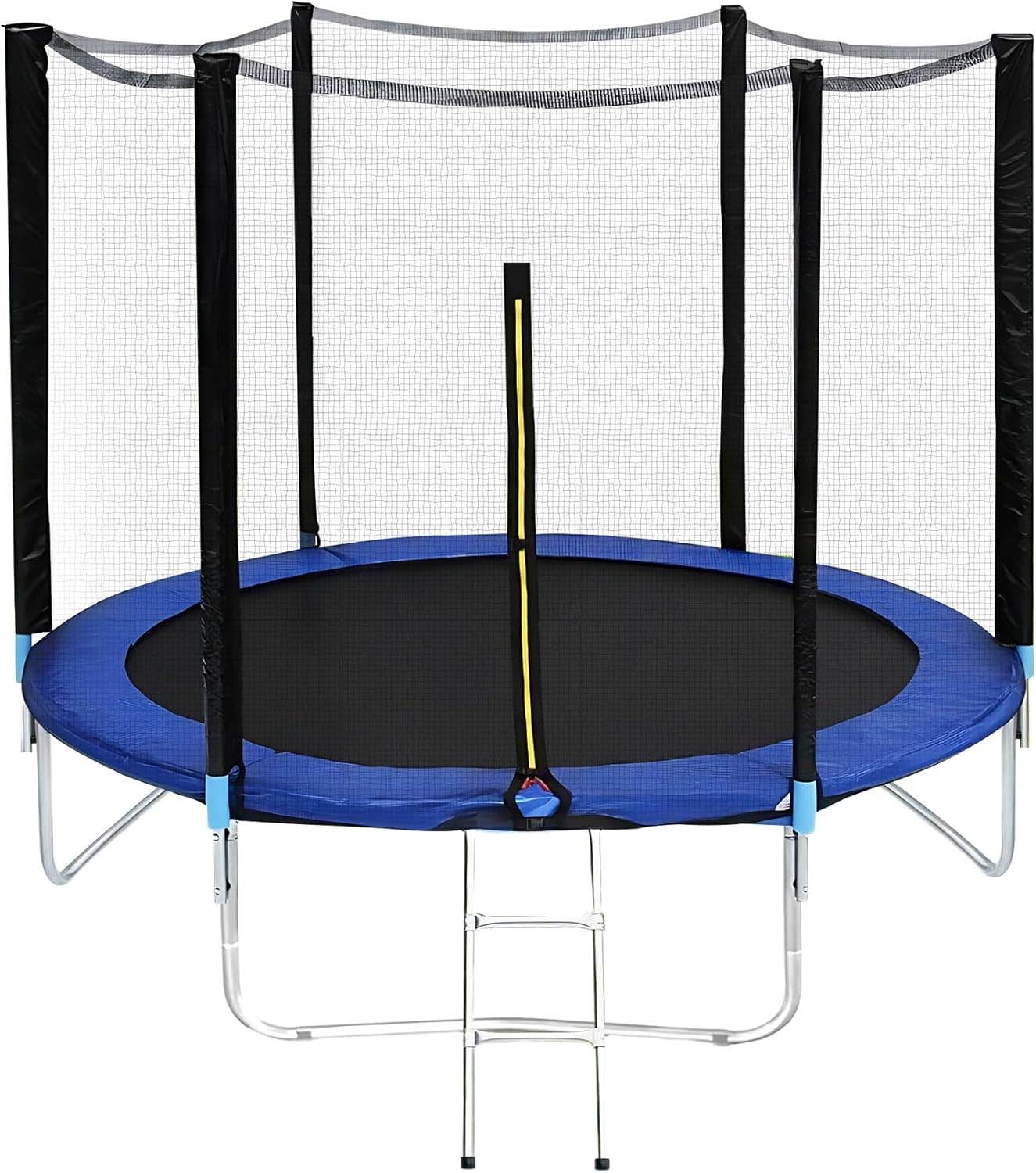 fitnessLAB Round Trampoline with Safety Net and Ladder | Outdoor Bouncing Rebounder