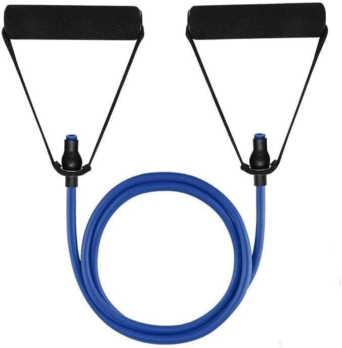 Generic Blue Yoga Pull Rope Elastic Fitness Exercise Tube Band with Handles for Home Strength Training