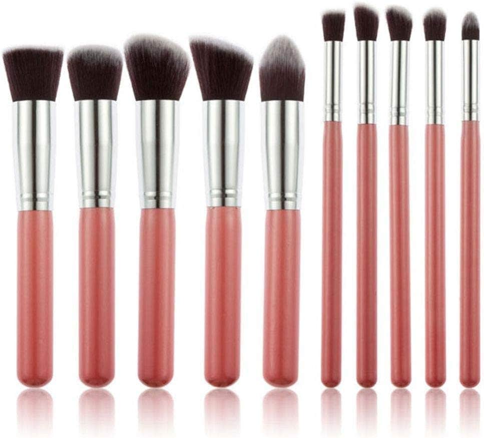 Cosmetic Brush Set - 10 Pieces, 5 Pieces Each Big and Small, Pink & Silver