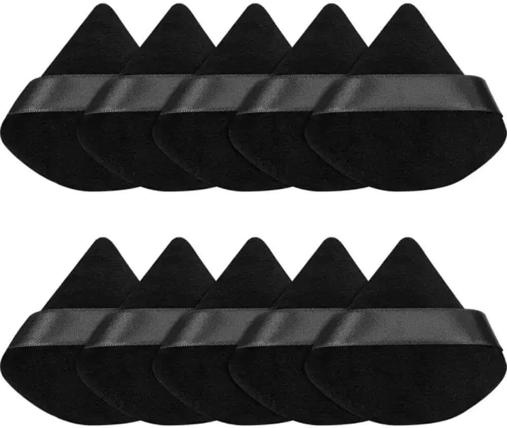 TATORERA 10pcs Triangle Makeup Powder Puffs Set - Soft Black Cosmetic Tools