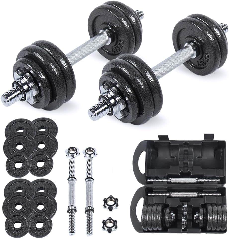 SPORTINATOR Cast Iron Dumbbell Set (15-40kg) with Case - Full Body Workout at Home