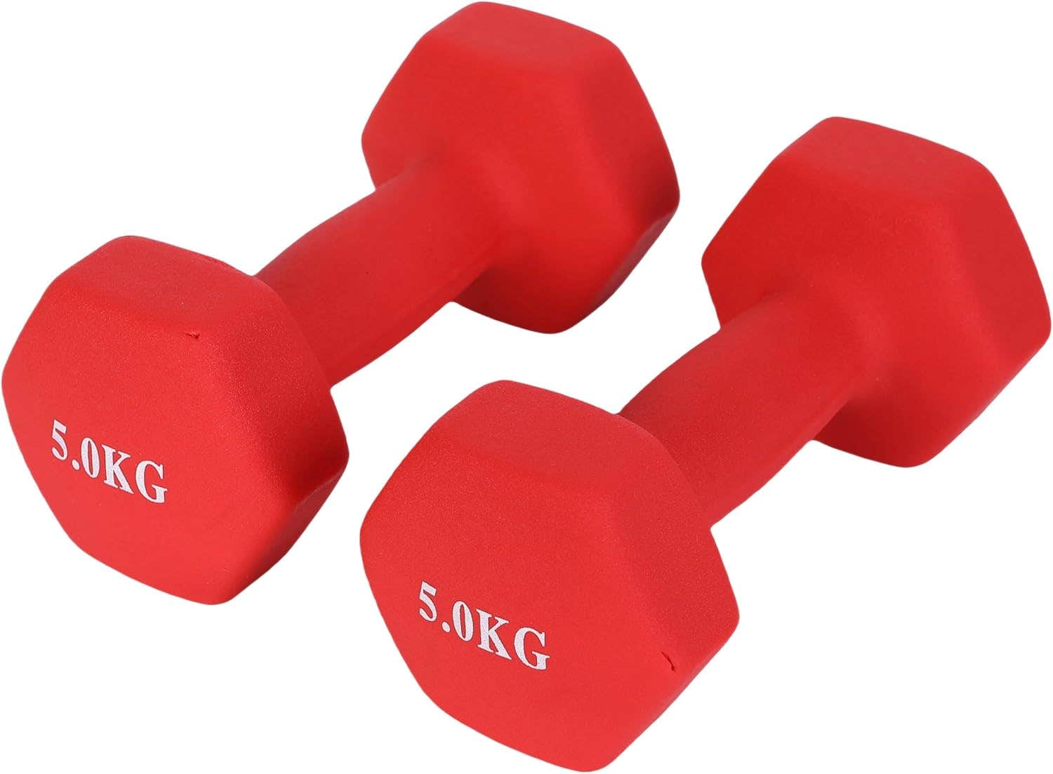 ENDLESS Neoprene Coated Fixed Dumbbells 5 Kg Pair | Iron with Vinyl Coat | Non-Slip Grip | Red