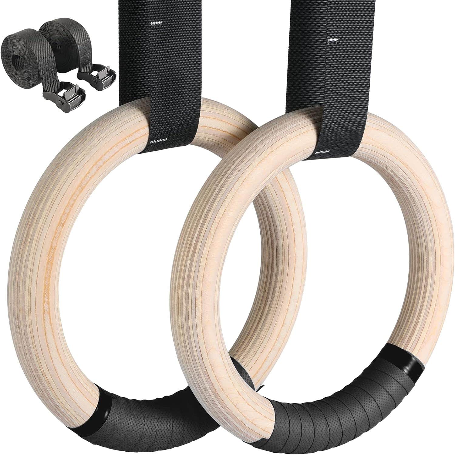 LIFERUN Wooden Gymnastics Rings with Adjustable Straps - Full Body Workout