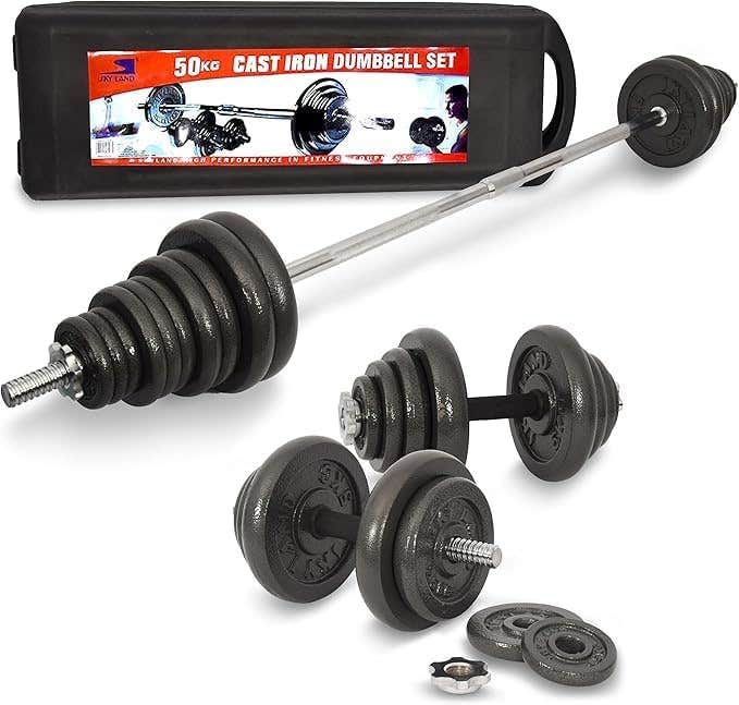 Dumbbell Set, Cast Iron Dumbbell and Rod Set for Home Gym Workout N Strength Training Exercises, Cast Iron Dumbbell Set EM-9221-50