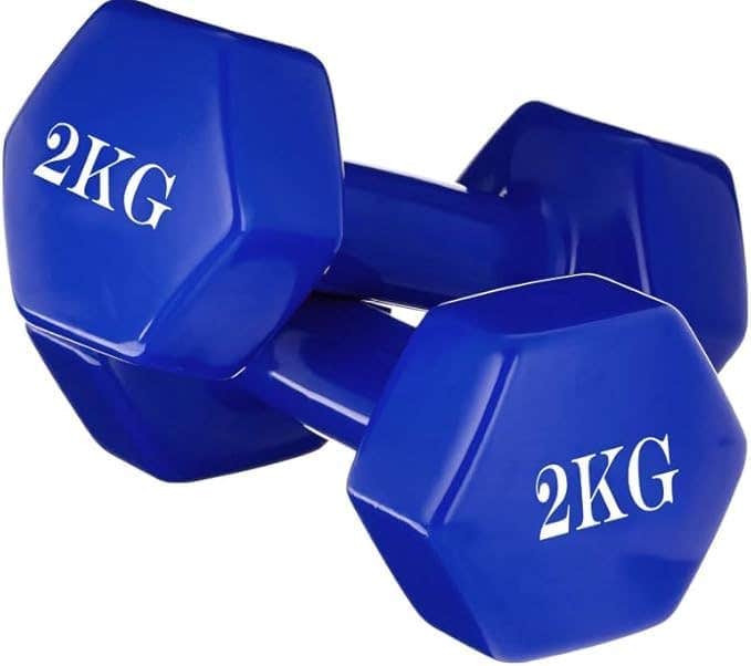 Double Dumbbells Vinyl Hexagon Hand Weights For Muscle Training (Blue, 2KG x 2PCS)