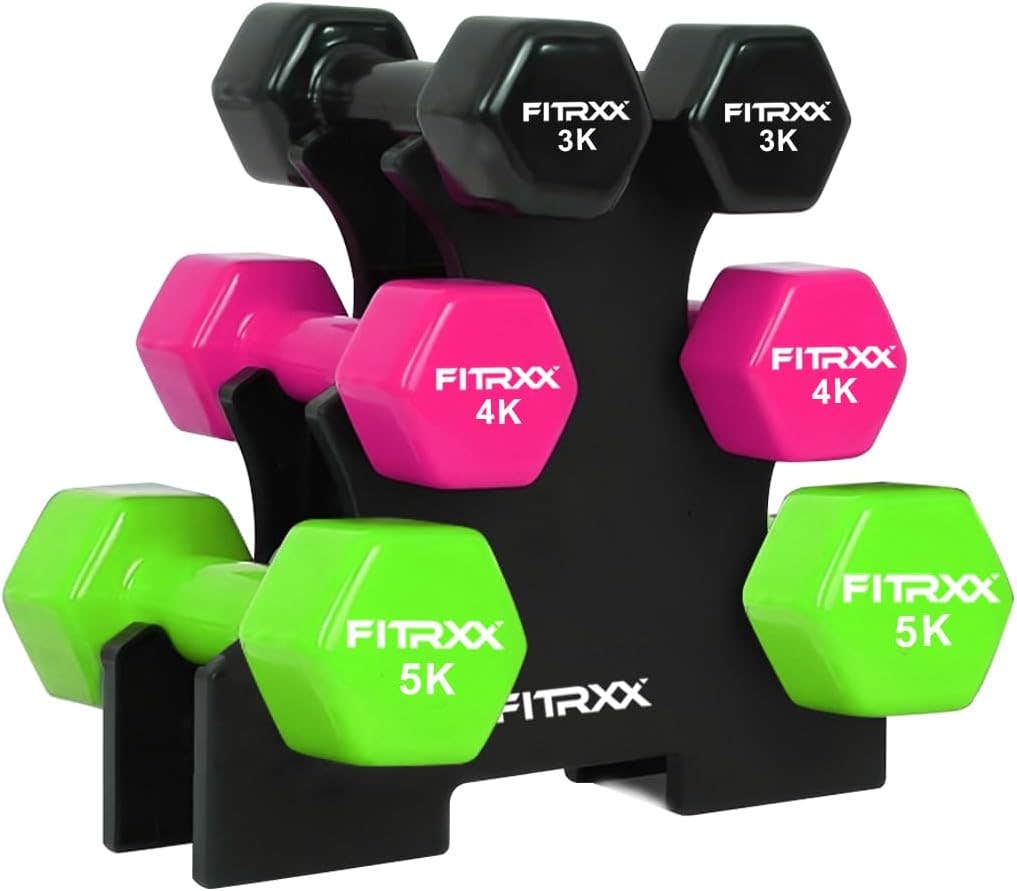 Fitrxx Vinyl Dumbbells With Stand | Men and Women | Non-Slippery Dumbbell for Home and Gym | Full Body Workout