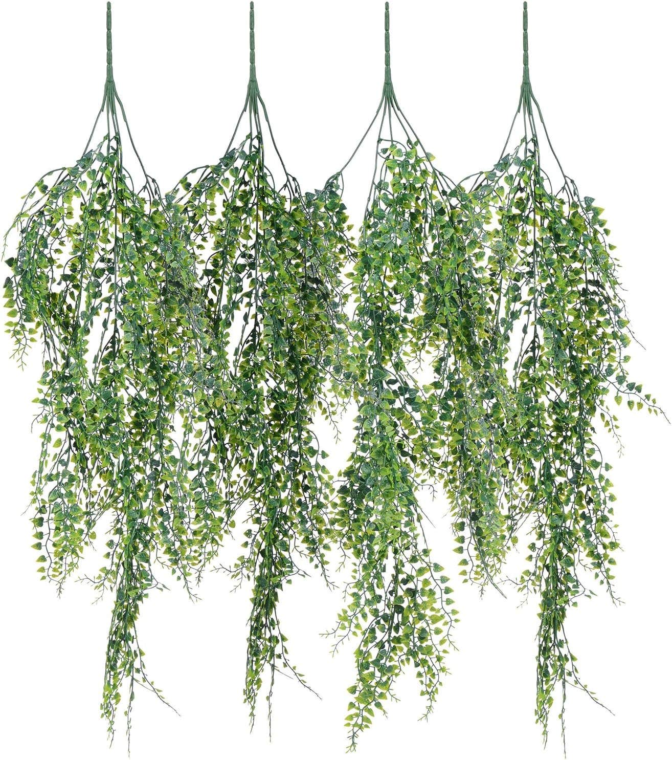 Artiflr Artificial Hanging Plants Set - 4 Pack Plastic Greenery