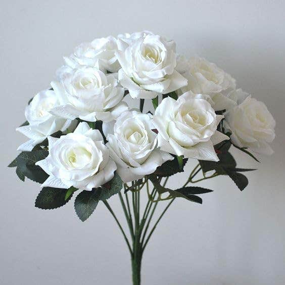 Real Touch Silk White Rose Bunch - 7 Heads, Free Scented Sachet